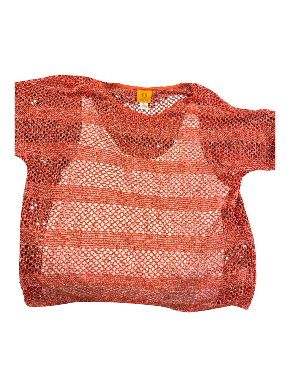 Ruby Rd. Open-Knit Scoop Neck Sweater in Coral Orange; EUC; flecks of sparkle !